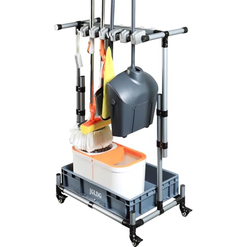 Freestanding Mobile Cleaning Tool Storage Rack, Mop and Broom - Image 2