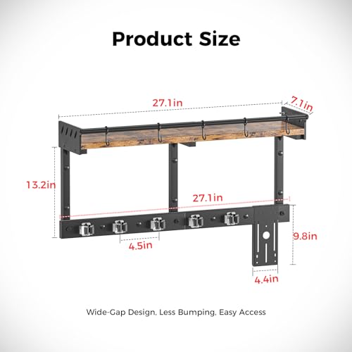 Broom Holder Wall Mount with Shelf, Black, L - Image 3