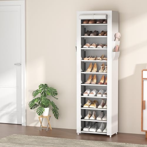 VTRIN Shoe Rack with Cover 10 Tier Vertical Narrow Tall Shoe - Image 3