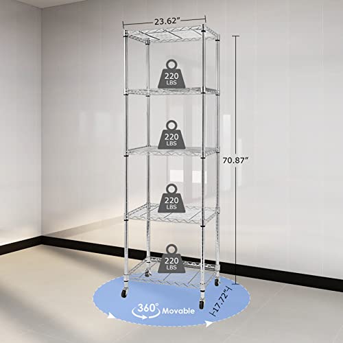 5 Tier Wire Shelving Unit With Wheels, Adjustable Narrow Metal - Image 4