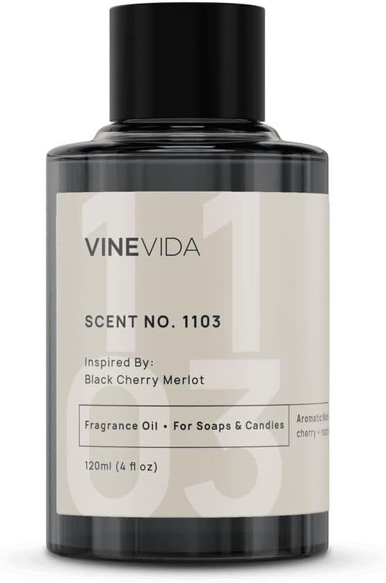 VINEVIDA; Black Cherry Merlot Fragrance Oil for Candle Making & Soap Making, Perfume Oils, Soy Wax Scents, Bath Bombs, Kitchen, Lotion Car Freshies, Diffuser, Room Spray, Laundry 4 Fl Oz (Pack of 1)