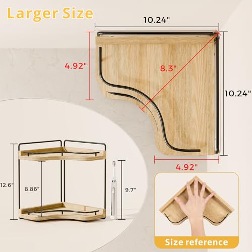 2-Tier Corner Bathroom Counter Organizer, Larger, Light Walnut - Image 4