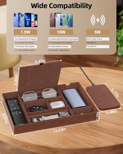 Leather Valet Tray with Wireless Charging Pad - Luxury EDC - Image 3
