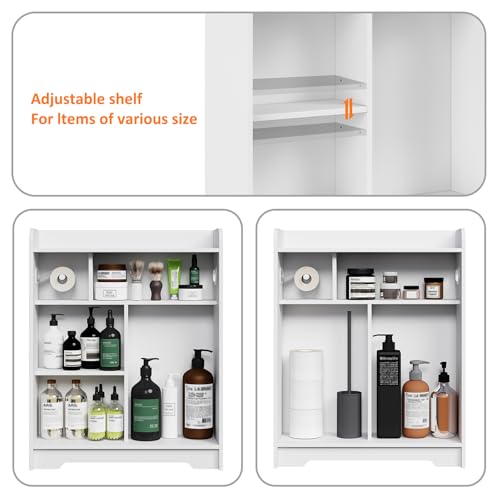 Bathroom Floor Cabinets,Storage Cabinet with Sliding Door,White - Image 6