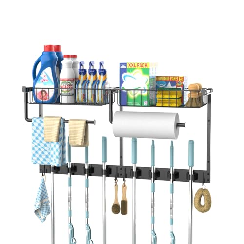 Broom Holder Wall Mount with Paper Towel Holder& | Home Organization - Image 2