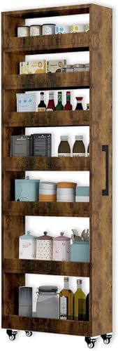 7-Tier Slim Rolling Storage Cart, Wooden Narrow Pantry Cabinet - Image 2