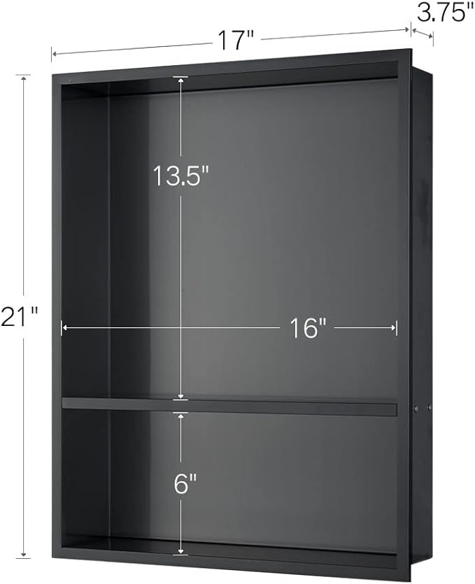 Shower Niche, 16"x20" No Tile Needed, The Insert Storage Rectangle Double Shower Shelf is Easy to Install, Stainless Steel, Black Grey