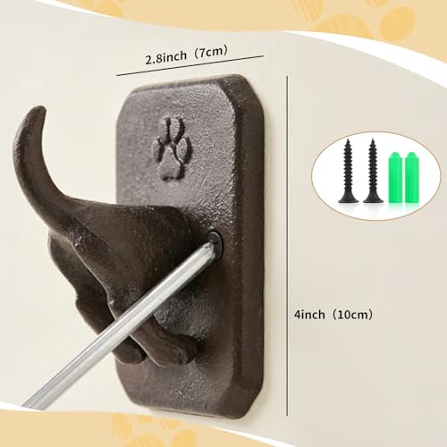 2 Pack Rustic Cast Iron Dog Leash Holder Wall Hook, Heavy - Image 3