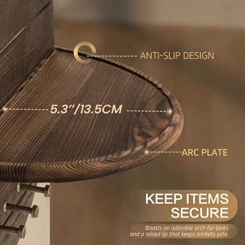 Pine Wood Round Key Holder Wall Mount for Home Decor, Brown - Image 6