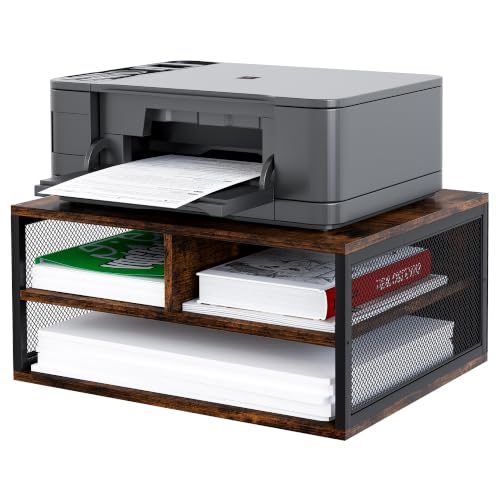 2 Tier Printer Stand with Storage, Wooden Printer Shelf - Image 2