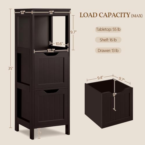 Yaheetech Small Bathroom Storage Cabinet with 2 Drawers & - Image 4
