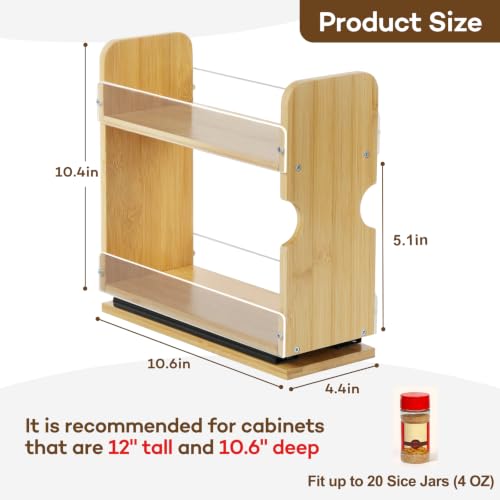 2 Tier Pull Out Spice Rack Organizer, Bamboo Sliding Spice - Image 3