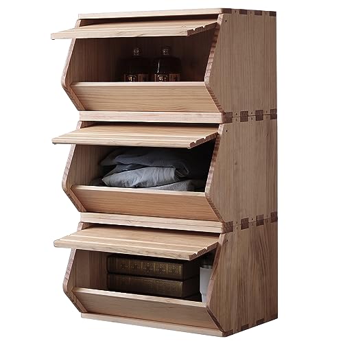 Stackable Solid Wood Storage Chests, Modular Bins with Lids - Image 2