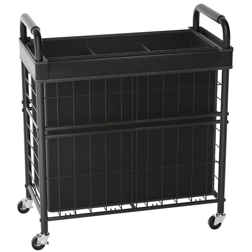 145L Rolling laundry Sorter Hamper Basket 3 Section with Wheels - Image 2
