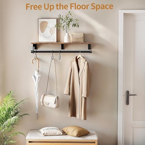 Luxspire 28.7" Wall Mount Clothes Rack with Wood Top Shelf - Image 6