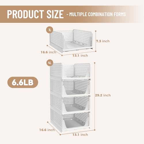 Pinkpum Stackable Plastic Storage Basket, Foldable Closet - Image 4