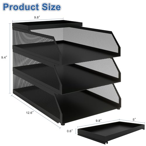 Natwind 3-Tier Stackable Metal Mesh Desk Paper Tray - Image 3
