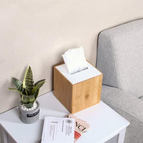JackCubeDesign Bamboo Square Tissue Box White Acrylic Cover - Image 5