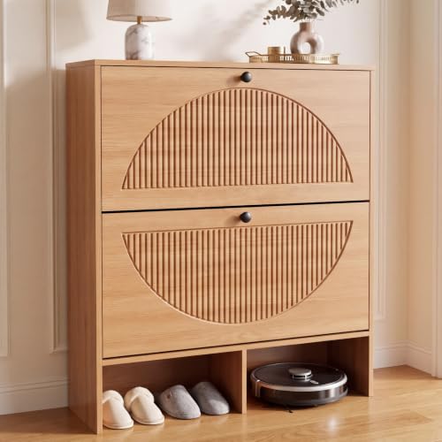 Shoe Cabinet with 2 Flip Drawers, Narrow Shoe Cabinet - Image 2