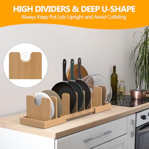 Pots and Pans Organizer Under Cabinet,Bamboo Pot Lid Organizer - Image 8