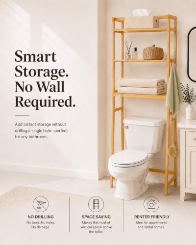 Over The Toilet Storage,Space Saving 3 Tier Bamboo | Home Organization - Image 4