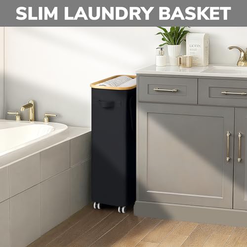 Goodpick 75L Rolling Laundry Basket with Wheels and Lid, Black - Image 7