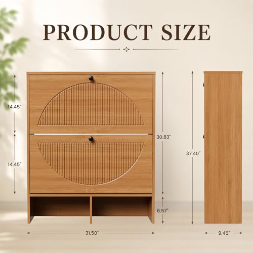 Shoe Cabinet with 2 Flip Drawers, Narrow Shoe Cabinet - Image 3
