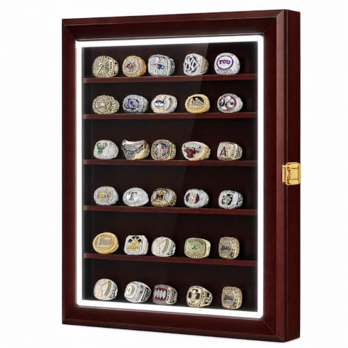 Championship Ring Display Case RGB LED Wall Display (30 Ring Red) - Image 2
