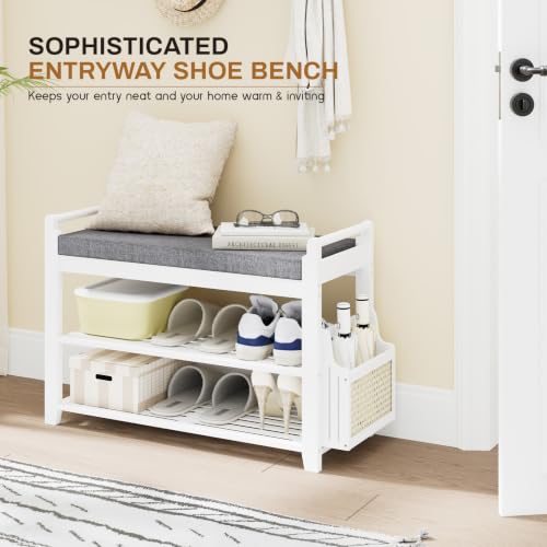 Homaxy 2-Tier Shoe Rack Bench, 28.2 in, White and Dark Grey - Image 7