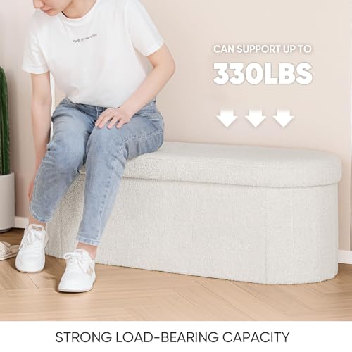 B FSOBEIIALEO 43.3" Sherpa Ottoman with Storage for Living - Image 6