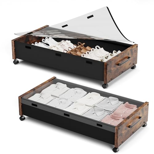 Wooden Under Bed Storage with Wheels, Rolling Under - Image 2