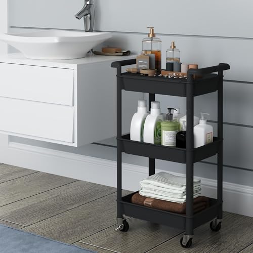 Steehoom 3-Tier Utility Rolling Cart with Cover Top Board, Mobile - Image 7