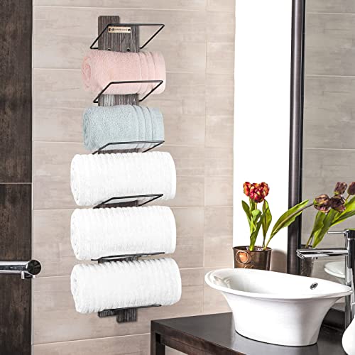 J JACKCUBE DESIGN Wall Mount Rustic Wood and Metal Towel Rack 6 - Image 4