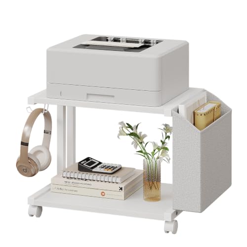 VEDECASA 2 Tier Modern White Wooden Under Desk Printer - Image 2