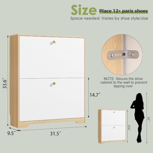 Nicetree Shoe Storage Cabinet with 3 Flip Drawer, Narrow - Image 3