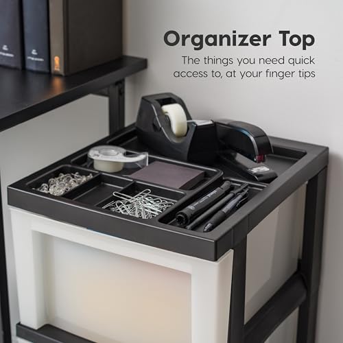 IRIS USA 3-Drawer Rolling Storage Cart, Black/Pearl - Image 7