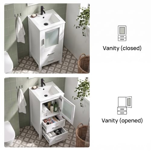 16 inch White Bathroom Vanity with Sink, Black Faucet - Image 5