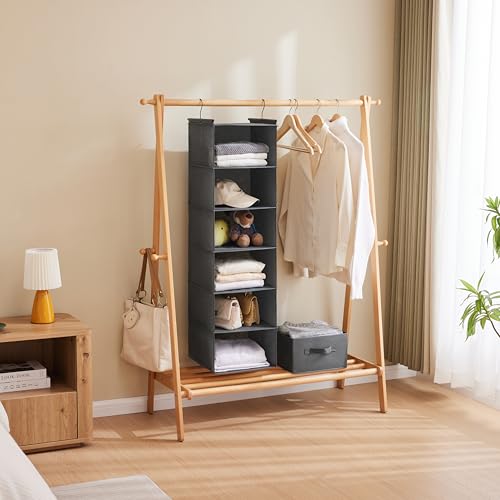 6 Tier Hanging Closet Organizer with 2 Sturdy Hooks, Grey - Image 6