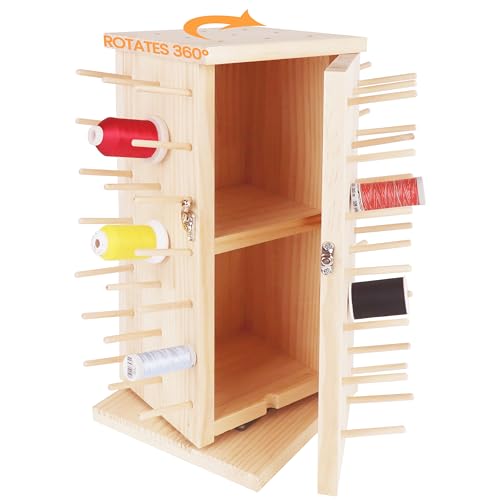 New brothread 93 Spools 360° Fully Rotating Wooden Thread Rack - Image 2