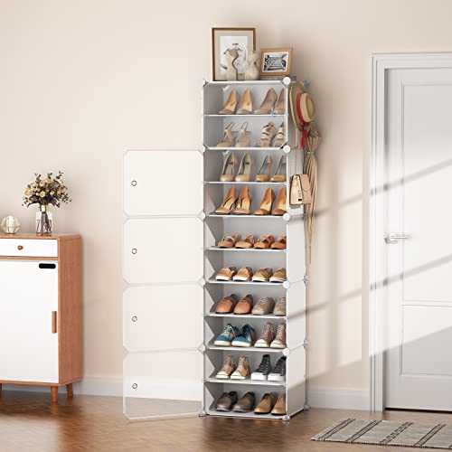 LANTEFUL 10 Tier Shoe Storage Cabinet with Door, Portable Narrow - Image 3