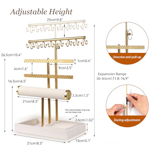 3 Tier Jewelry Organizer Stand with Ring Tray - Adju | Jewelry Organiz - Image 4