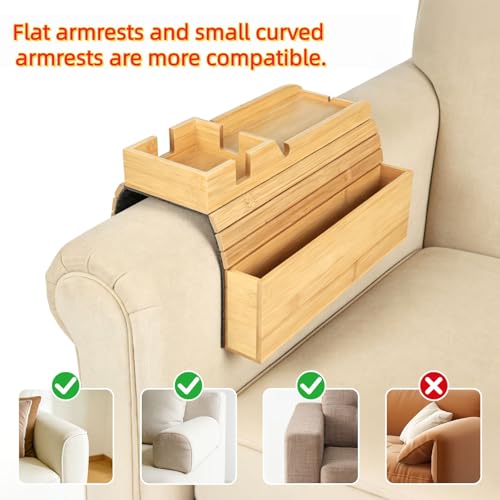 Bamboo Sofa Armrest Tray, Foldable Couch Caddy, 4–6 Inch Arms - Image 5