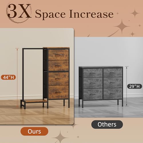 HIGDBFE Tall Dresser 44''H with Hanging Rack, 4 Draw | All Products - Image 3