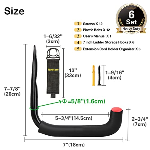 6 Pack Garage Hooks Heavy Duty, 7 Inch Ladder Hooks | Garage Storage - Image 3