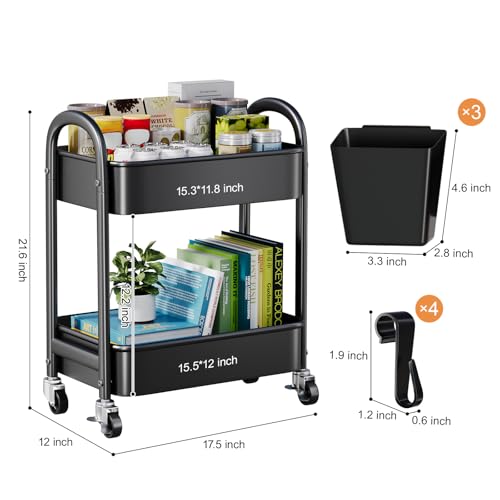 2 Tier Rolling Cart Metal on Wheels,Two Tiered Short Side Table - Image 8