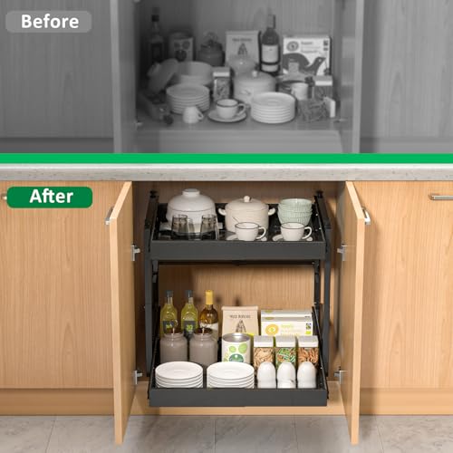 2 Tier Pull Out Cabinet Organizer, 21 inch Depth Slide Out - Image 5