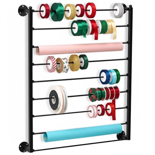 9 Tier Wall Mounted Ribbon Organizer Metal Ribbon Holder,Black - Image 2
