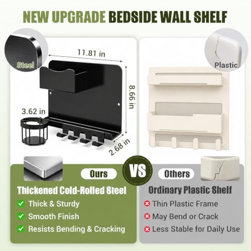 Floating Bedside Wall Shelf, Metal Wall Organizer with Detachable - Image 3