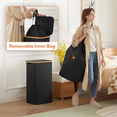 Lifewit 105L Large Laundry Basket with Lid, Removable Bags, Black - Image 6