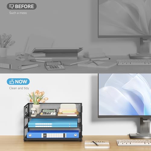 Subekyu 3 Tier Paper Letter Tray Organizer for Desk, Black Metal - Image 5